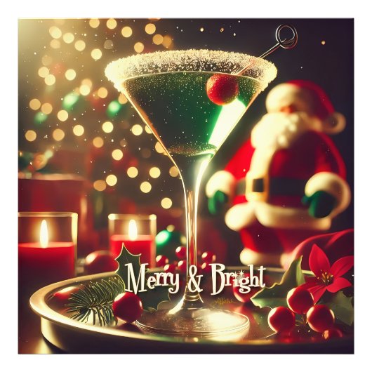 Retro 50s Santa Christmas Green Martini Fotodruck (Vorne)