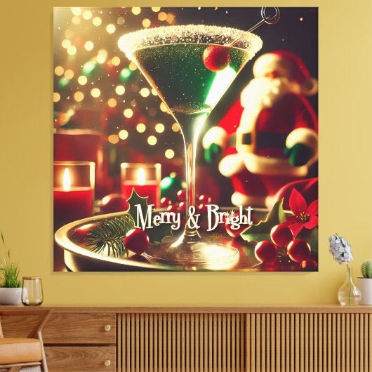 Retro 50s Santa Christmas Green Martini Leinwanddruck (Insitu (Wohnzimmer))