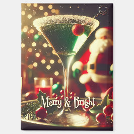 Retro 50s Santa Christmas Green Martini Magnet