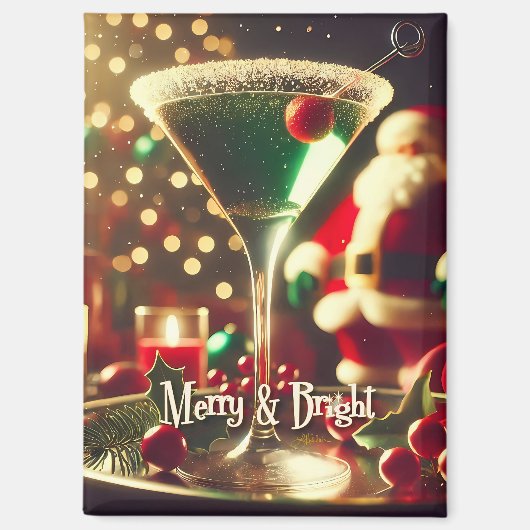 Retro 50s Santa Christmas Green Martini Magnet (Vorderseite)