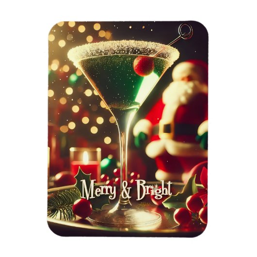 Retro 50s Santa Christmas Green Martini Magnet (Vertikal)
