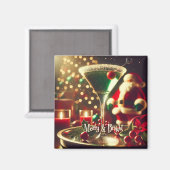Retro 50s Santa Christmas Green Martini Magnet (Vorderseite/Rückseite)