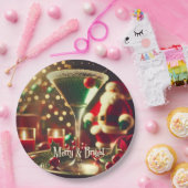 Retro 50s Santa Christmas Green Martini Pappteller (Party)