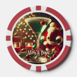Retro 50s Santa Christmas Green Martini Pokerchips