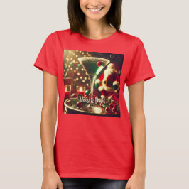 Retro 50s Santa Christmas Green Martini T-Shirt