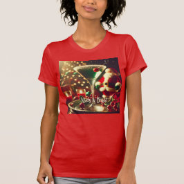 Retro 50s Santa Christmas Green Martini T-Shirt
