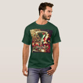 Retro 50s Santa Christmas Green Martini T-Shirt (Vorne ganz)
