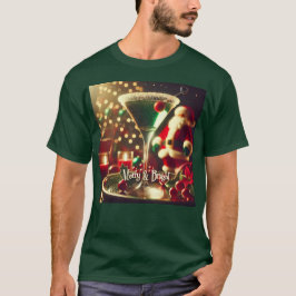 Retro 50s Santa Christmas Green Martini T-Shirt