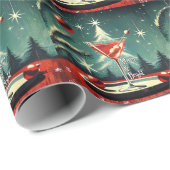 Retro 50s Snow Flurry Christmas Tree Martini Geschenkpapier (Rolleneckpunkt)
