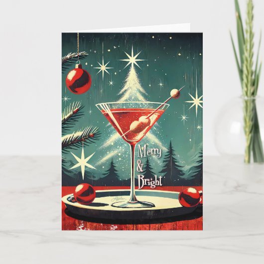 Retro 50s Snow Flurry Christmas Tree Martini Karte (Vorderseite)