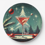 Retro 50s Snow Flurry Christmas Tree Martini Pappteller (Vorderseite)