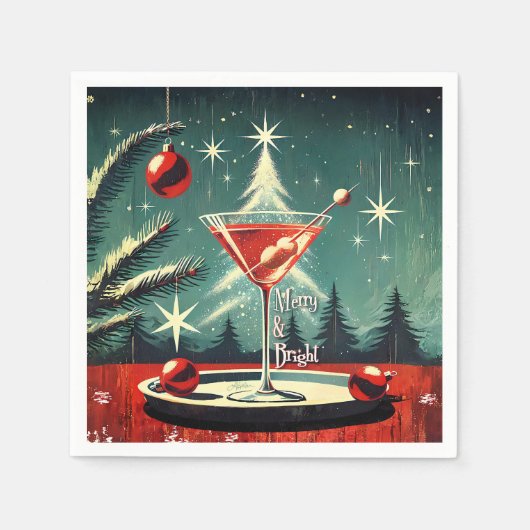 Retro 50s Snow Flurry Christmas Tree Martini Serviette (Vorderseite)