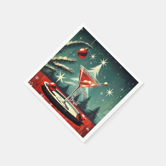 Retro 50s Snow Flurry Christmas Tree Martini Serviette (Ecke)