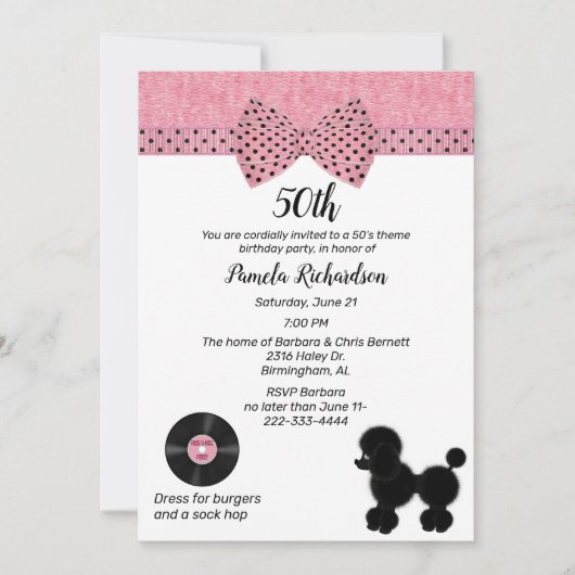 Retro 50s Theme Birthday Party Einladung (Vorderseite)