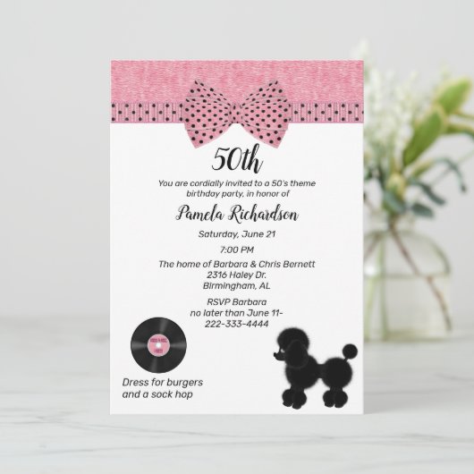 Retro 50s Theme Birthday Party Einladung (Stehend Vorderseite)