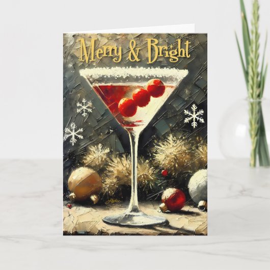 Retro 50s Triple Cranberry Christmas Martini Karte (Vorderseite)