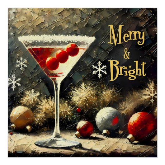 Retro 50s Triple Cranberry Christmas Martini Poster (Vorderseite)