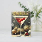 Retro 50s Triple Cranberry Christmas Martini Postkarte (Stehend Vorderseite)