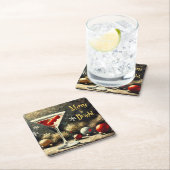 Retro 50s Triple Cranberry Christmas Martini Rechteckiger Pappuntersetzer (Vor Ort)