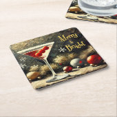 Retro 50s Triple Cranberry Christmas Martini Rechteckiger Pappuntersetzer (angewinkelt)