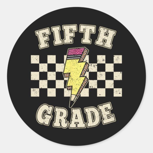 Retro 5. Fifth Grade Lehrer Blitz Teach Runder Aufkleber (Vorderseite)
