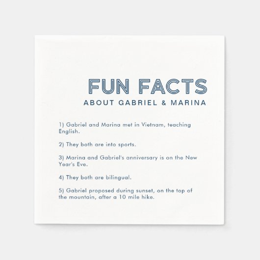 Retro 5 Fun Facts Wedding Serviette (Vorderseite)