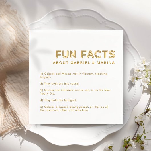 Retro 5 Fun Facts Wedding Serviette