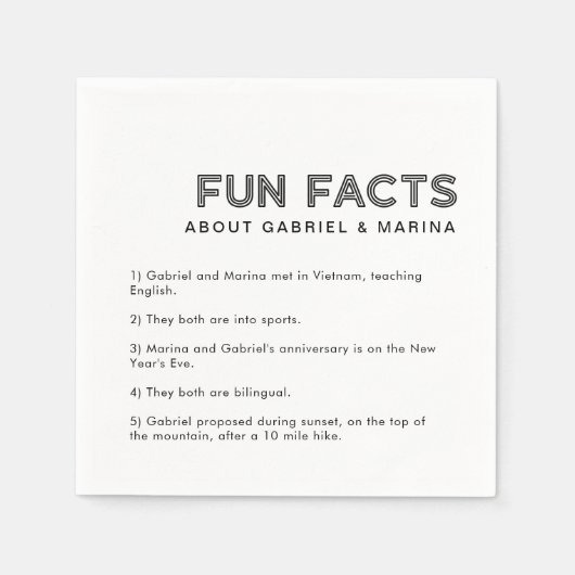 Retro 5 Fun Facts Wedding Serviette (Vorderseite)