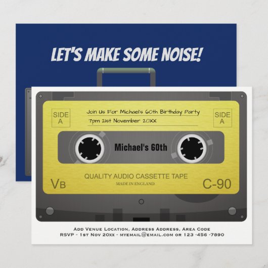 RETRO 60. Geburtstag MAN lädt Music Cassette 60er Einladung (Vorne/Hinten)