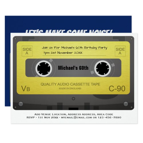 Retro 60th Birthday Man Invite Music Cassette 60s Einladung Meine Einladungskarten De