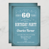 Retro 60. Geburtstagsparty - Blau weiß Einladung (Vorne/Hinten)