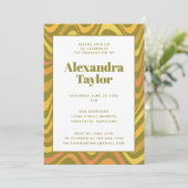 Retro 60er 70er Abstrakt Groovy Green Abschluss Einladung (Stehend Vorderseite)