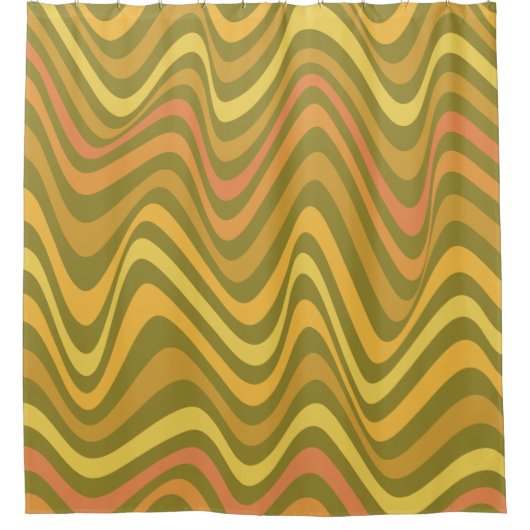 Retro 60er 70er Abstrakte Linien Muster Gelb Duschvorhang (Vorderseite)