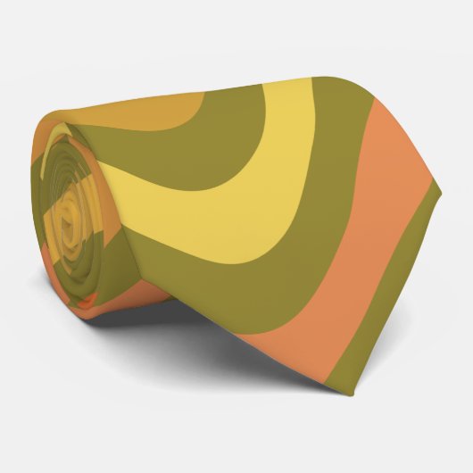 Retro 60er 70er Abstrakte Linien Muster Gelb Krawatte (Gerollt)