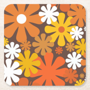 Retro 60er 70er Ästhetik Blumenmuster Rechteckiger Pappuntersetzer