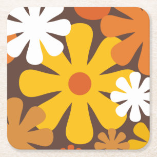 Retro 60er 70er Ästhetik Blumenmuster Rechteckiger Pappuntersetzer