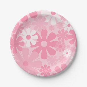 Retro 60er 70er Ästhetik Blumenmuster Rosa Pappteller