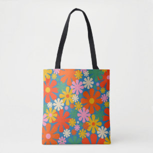 Retro 60er 70er Ästhetik Farbige Blumenmuster Tasche
