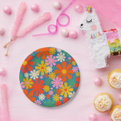 Retro 60er 70er Ästhetisch farbenfrohe Blumenmuste Pappteller (Party)