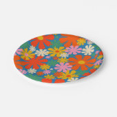 Retro 60er 70er Ästhetisch farbenfrohe Blumenmuste Pappteller (Schrägansicht)