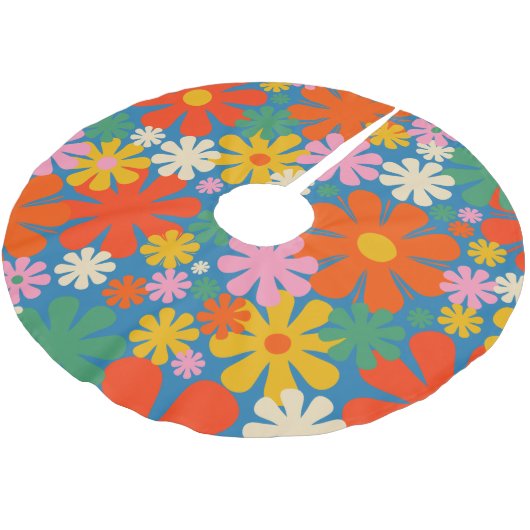 Retro 60er 70er Ästhetisch farbenfrohe Blumenmuste Polyester Weihnachtsbaumdecke (Schrägansicht)