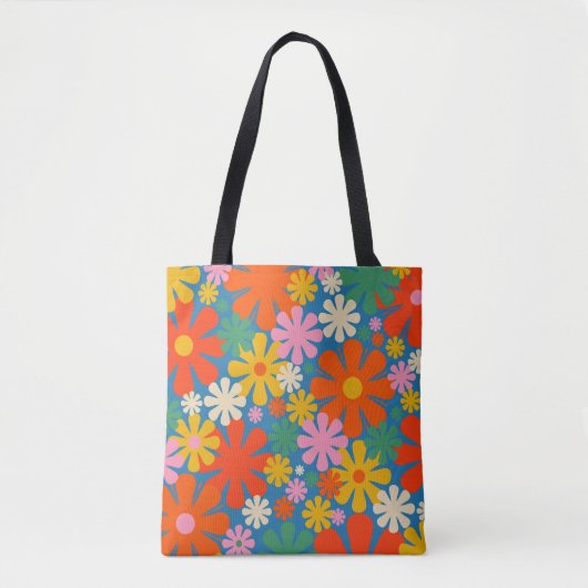 Retro 60er 70er Ästhetisch farbenfrohe Blumenmuste Tasche (Vorderseite)
