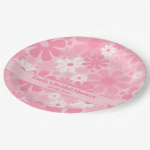 Retro 60er 70er Ästhetisch Pink Pastel Blume Pappteller (Schrägansicht)