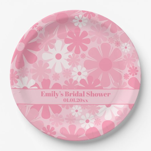 Retro 60er 70er Ästhetisch Pink Pastel Blume Pappteller (Vorderseite)