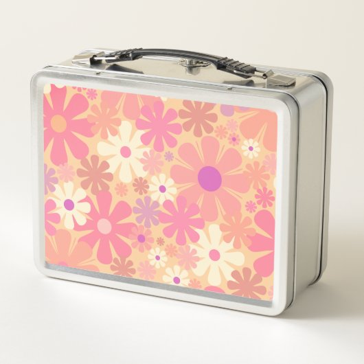 Retro 60er 70er Ästhetisch rosa Blumenmuster Metall Brotdose (Rückseite)