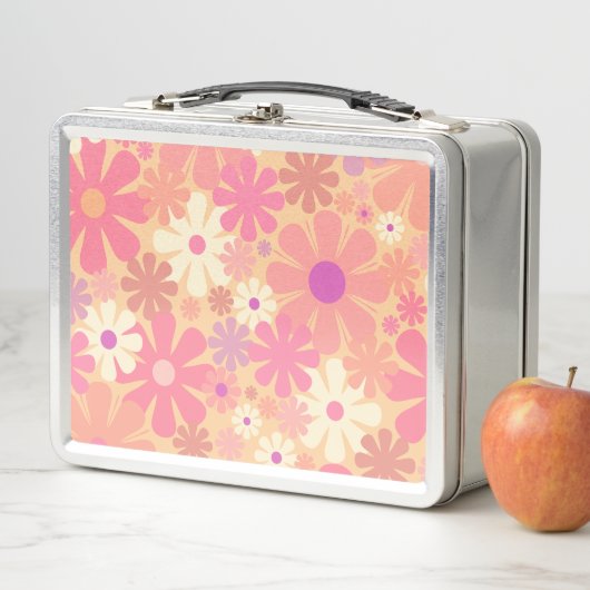 Retro 60er 70er Ästhetisch rosa Blumenmuster Metall Brotdose (Beispiel)