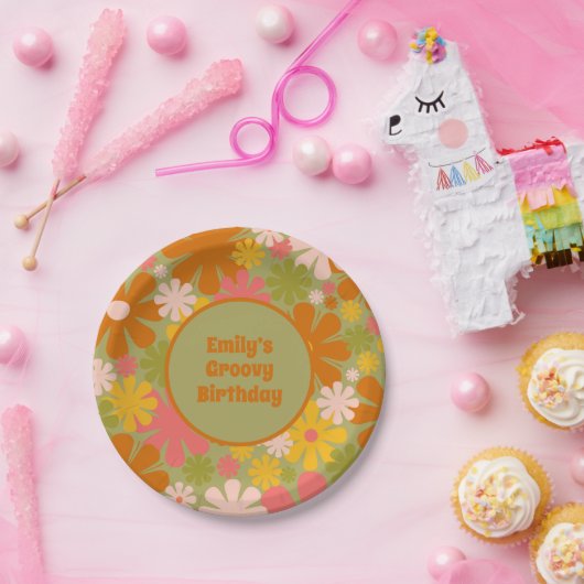 Retro 60er 70er Ästhetische Blumenzellentherapie P Pappteller (Party)