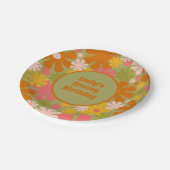 Retro 60er 70er Ästhetische Blumenzellentherapie P Pappteller (Schrägansicht)