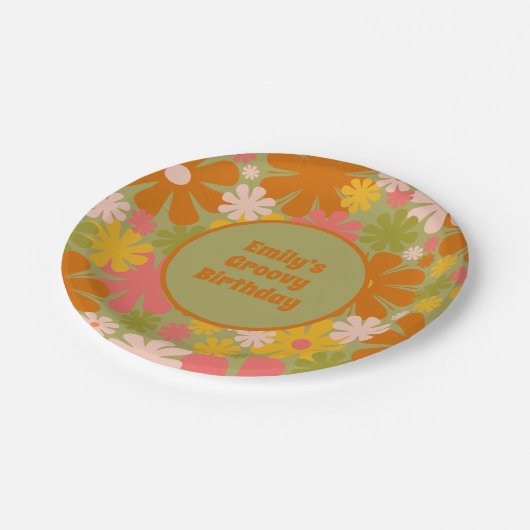 Retro 60er 70er Ästhetische Blumenzellentherapie P Pappteller (Schrägansicht)