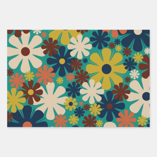 Retro 60er 70er Ästhetische Muster und Streifen Geschenkpapier Set (Vorderseite)